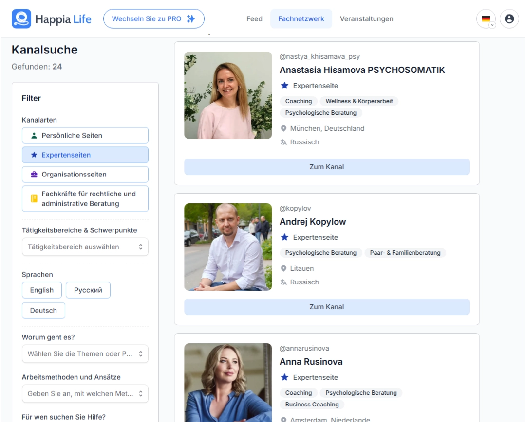 Oberflächen der Plattform Happia.Life für psychische Gesundheit.